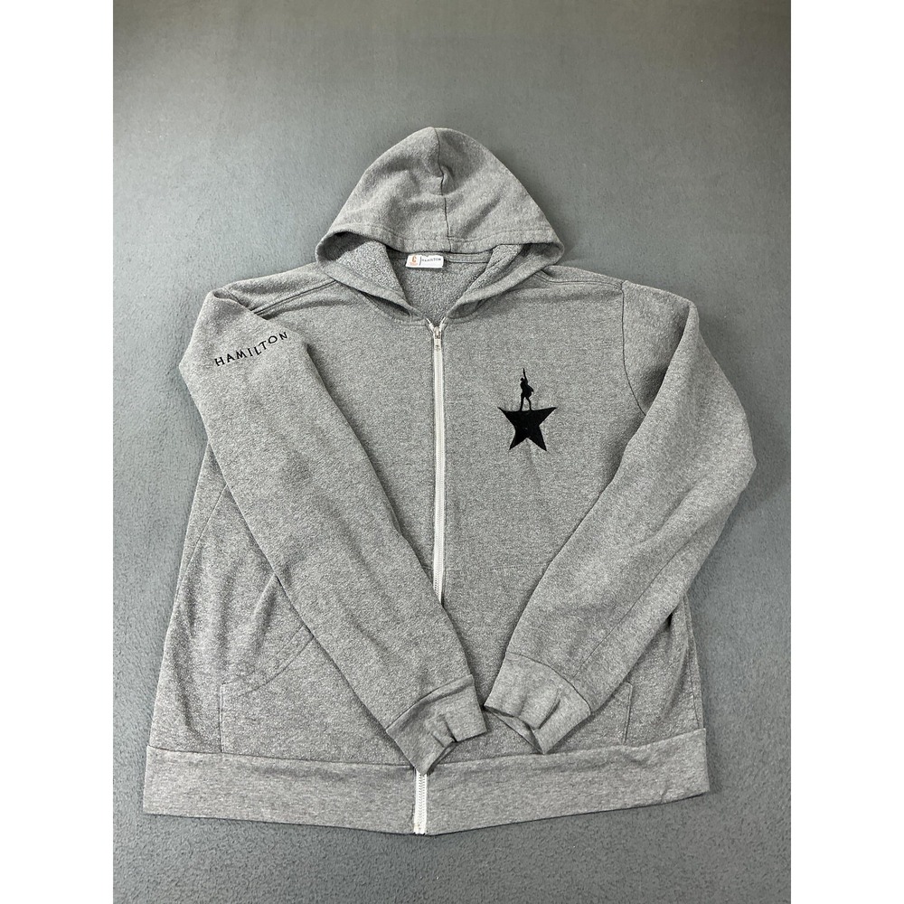 Hamilton Hoodie Mens Large Gray Musical Star Graphic Fleece Full Zip Sweatshirt